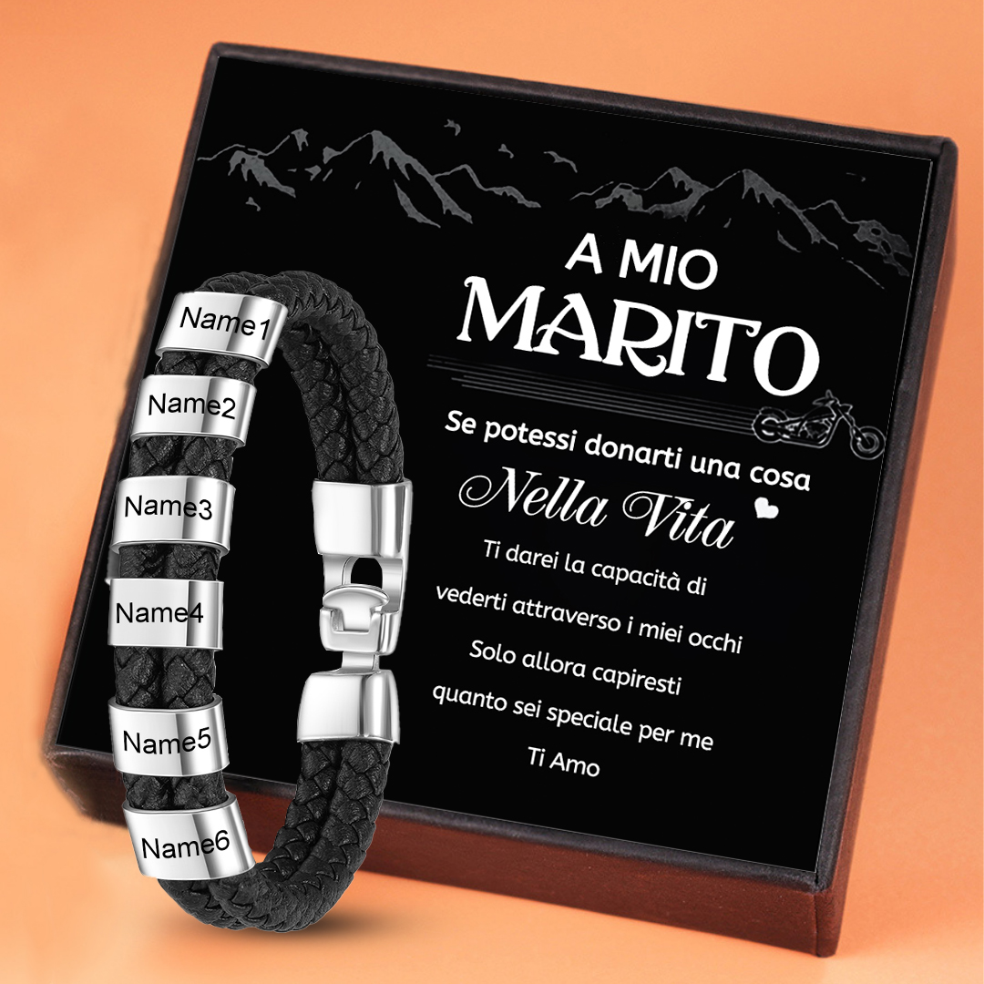 AL MIO MARITO Bracciale in pelle 6 incisioni di nomi personalizzabili