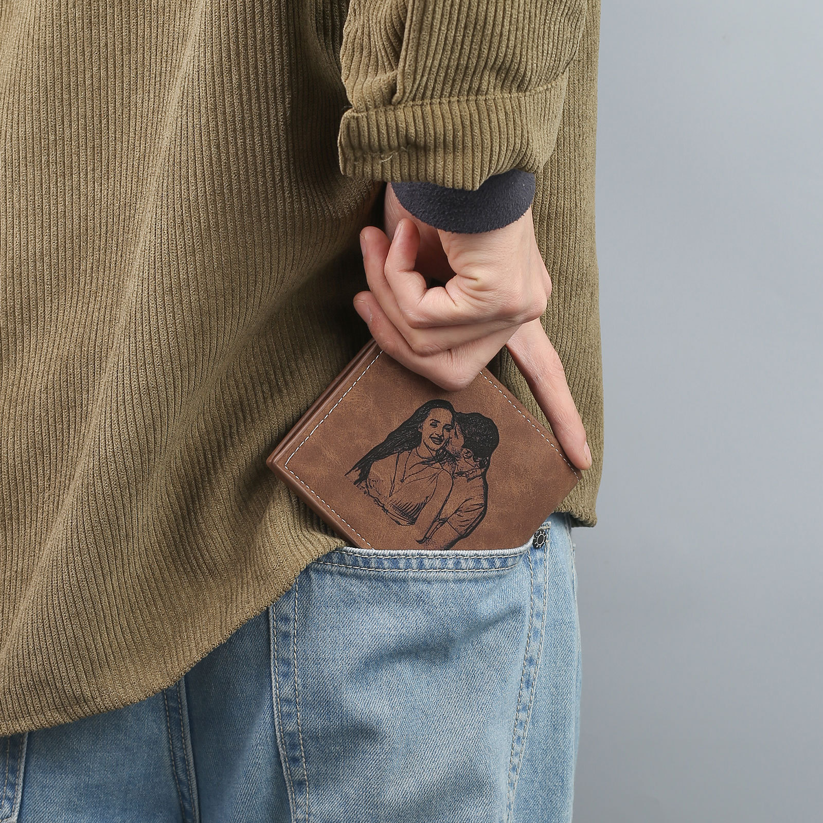 Portafoglio in PU pelle da uomo 1 nome 1 lettera e 1 foto personalizzabili regalo per uomo