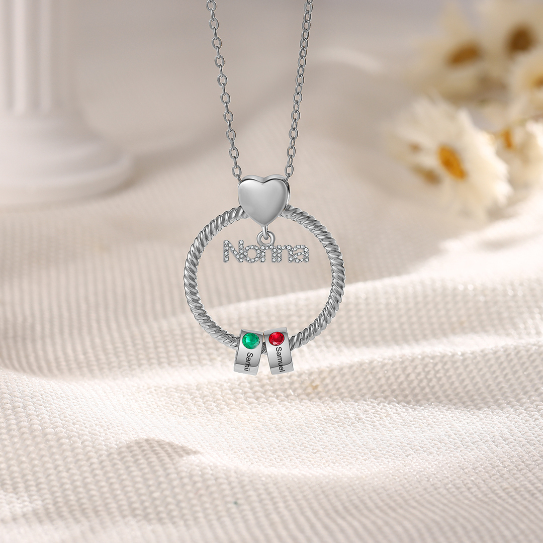 Collana con ciondolo nonna 2 nomi incisioni e pietre di nascita personalizzate
