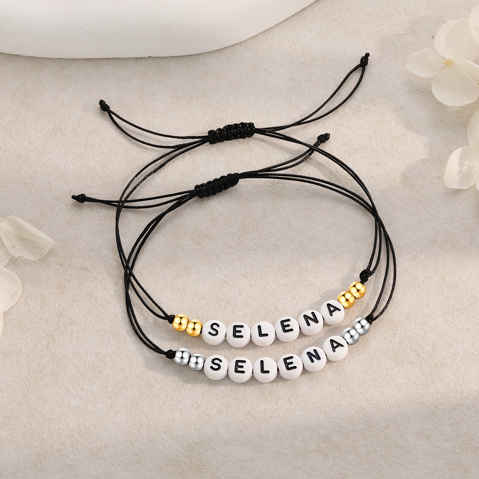 2PCS Braccialetto con perline di 2 nomi personalizzato regalo per scuola