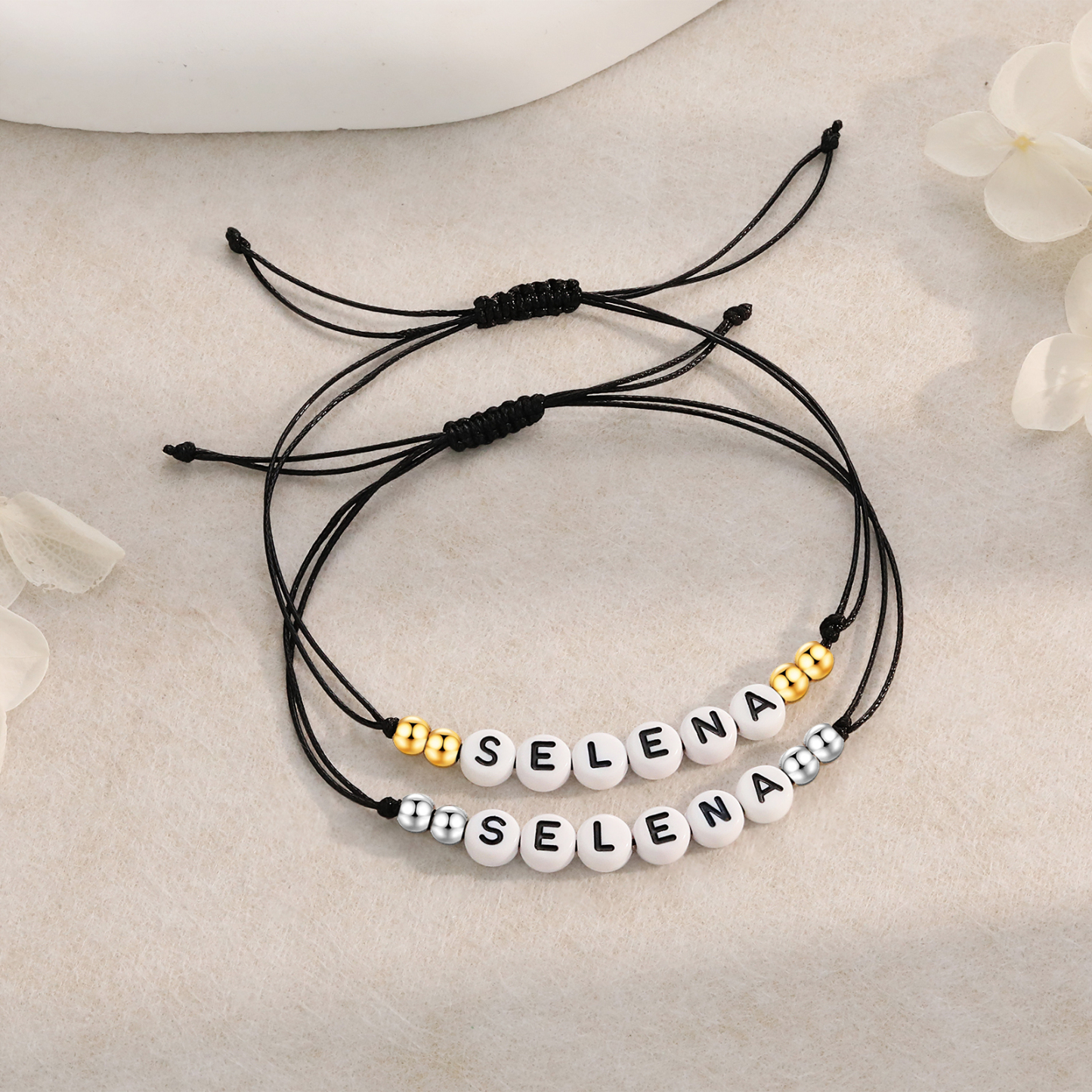 2PCS Braccialetto con perline di 2 nomi personalizzato regalo per scuola