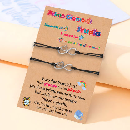 2PCS Braccialetto cuore e infinito regorabile regalo per bambina a scuola con carta