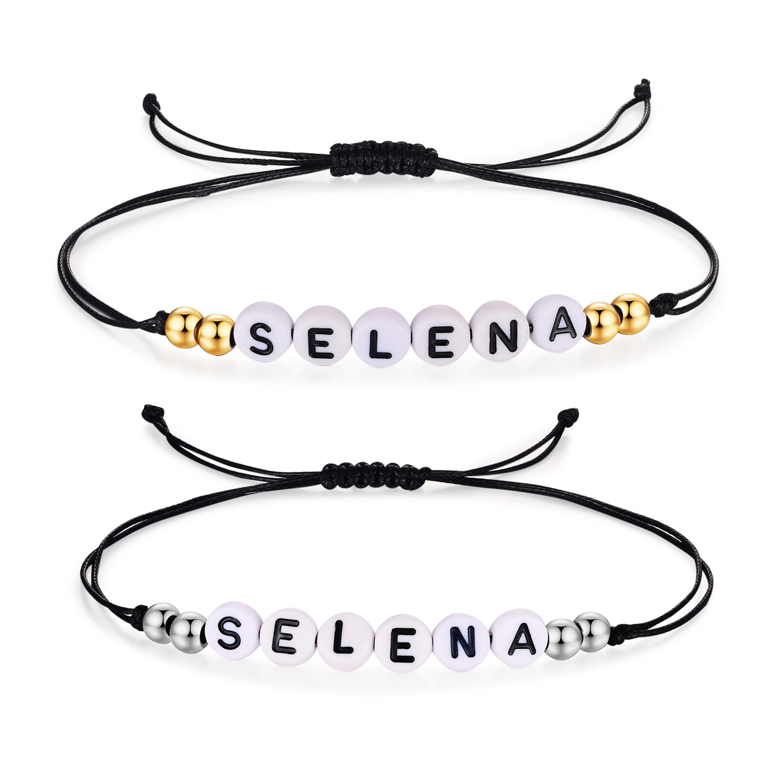 2PCS Braccialetto con perline di 2 nomi personalizzato regalo per scuola