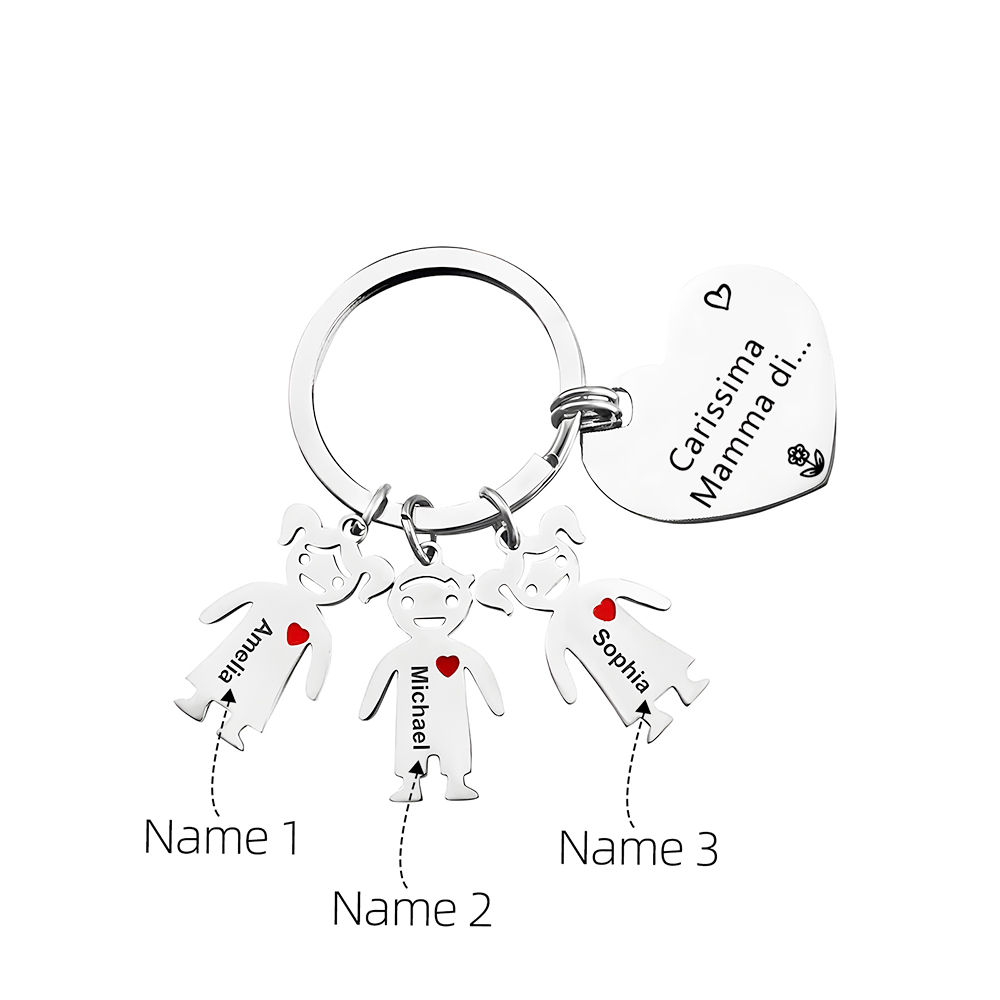 Festa della Mamma Carissima mamma di-Portachiavi a cuore con 3 ciondolo bambino 3 nomi personalizzato regalo per mamma