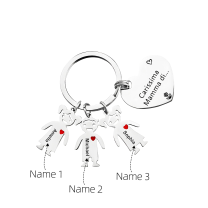 Festa della Mamma Carissima mamma di-Portachiavi a cuore con 3 ciondolo bambino 3 nomi personalizzato regalo per mamma