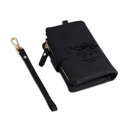 Portafoglio in PU pelle albero di vita con 7 letetre & 1 testo & 1 nome personalizzati per mamma/nonna