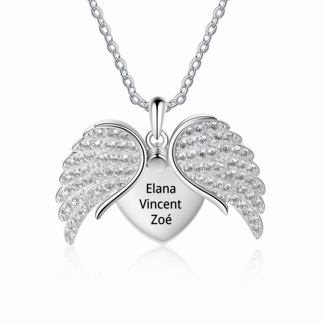 Collana con Ali d'Angelo Personalizzabile Incisione 3 Nomi Regalo di San Valentino | Jessemade