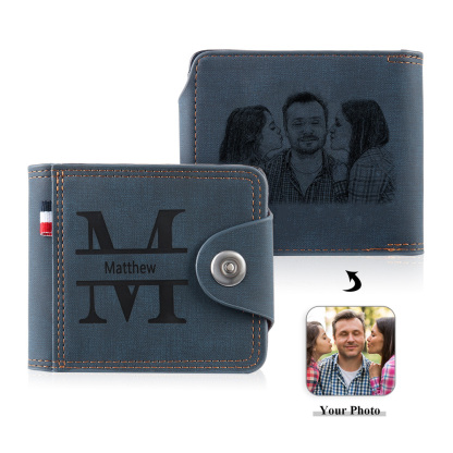 Jessemade IT Portafoglio in PU pelle da uomo 1 nome 1 lettera e 1 foto personalizzabili regalo per uomo