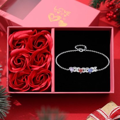 Braccialetto personalizzato con 3 nomi e 3 cuore pietre di nascita regalo per donna