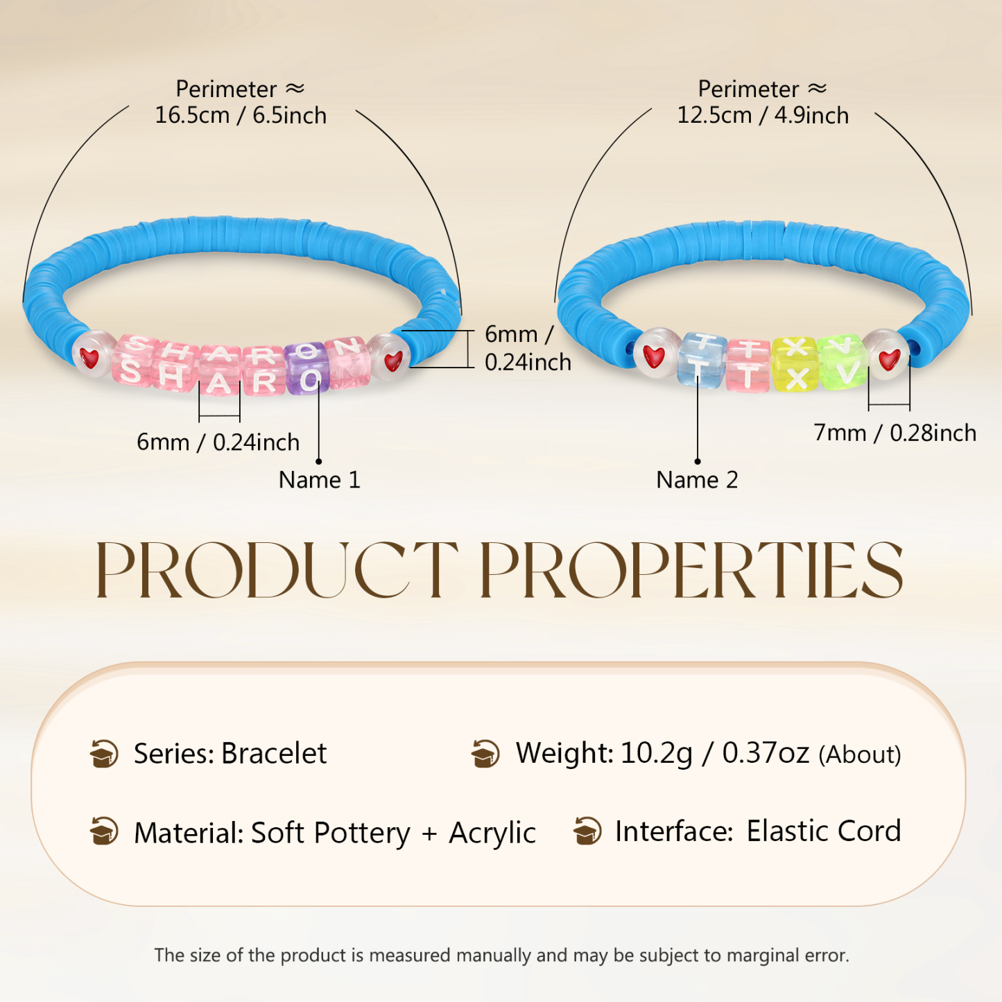2PCS Braccialetto con perline di 2 nomi personalizzato regalo per scuola