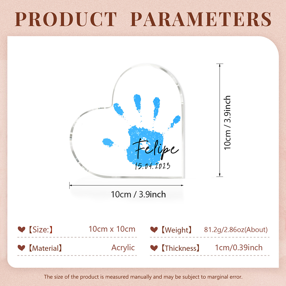 Decorazione acrilica impronta di mano a forma di cuore 1 nome e 1 data personalizzati