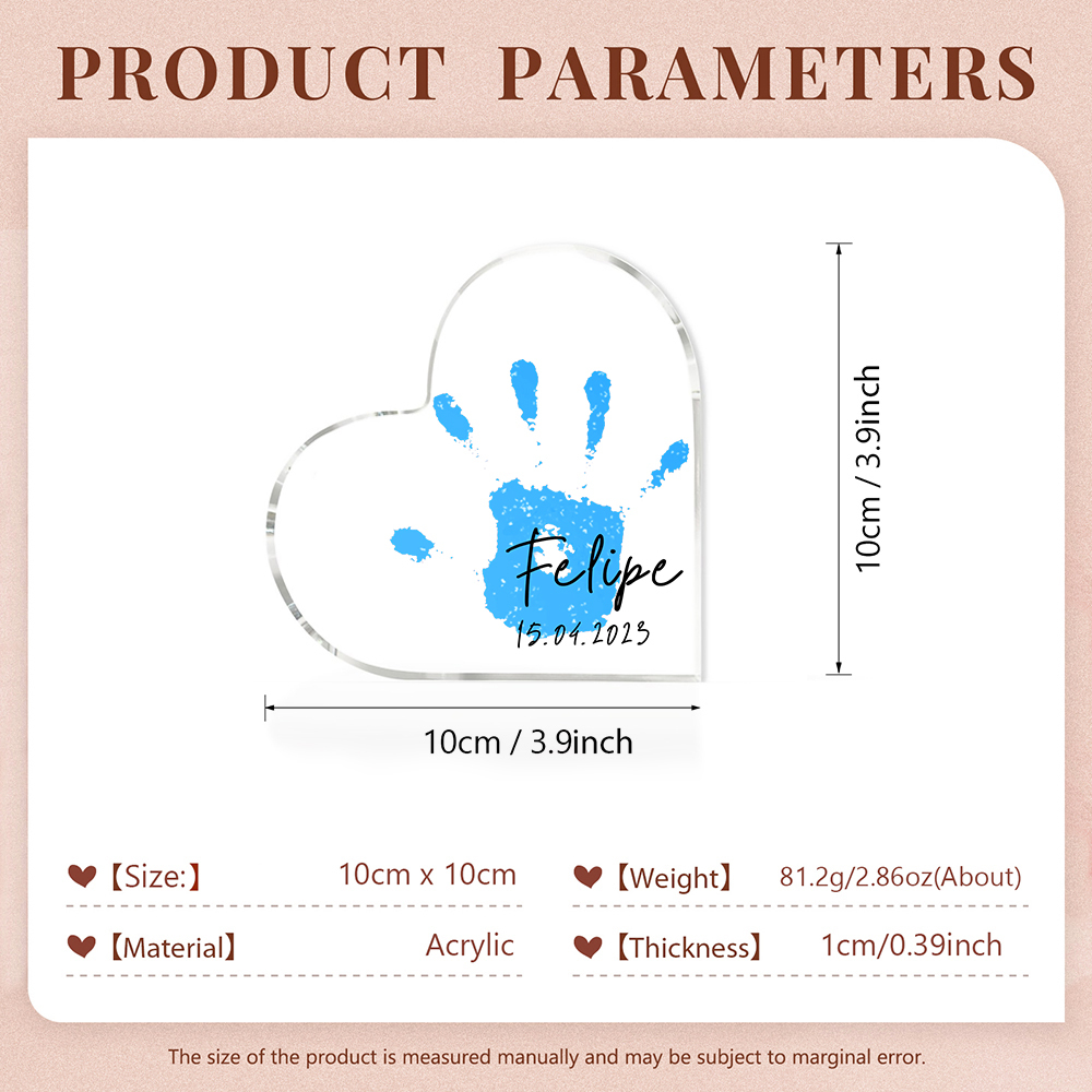 Decorazione acrilica impronta di mano a forma di cuore 1 nome e 1 data personalizzati
