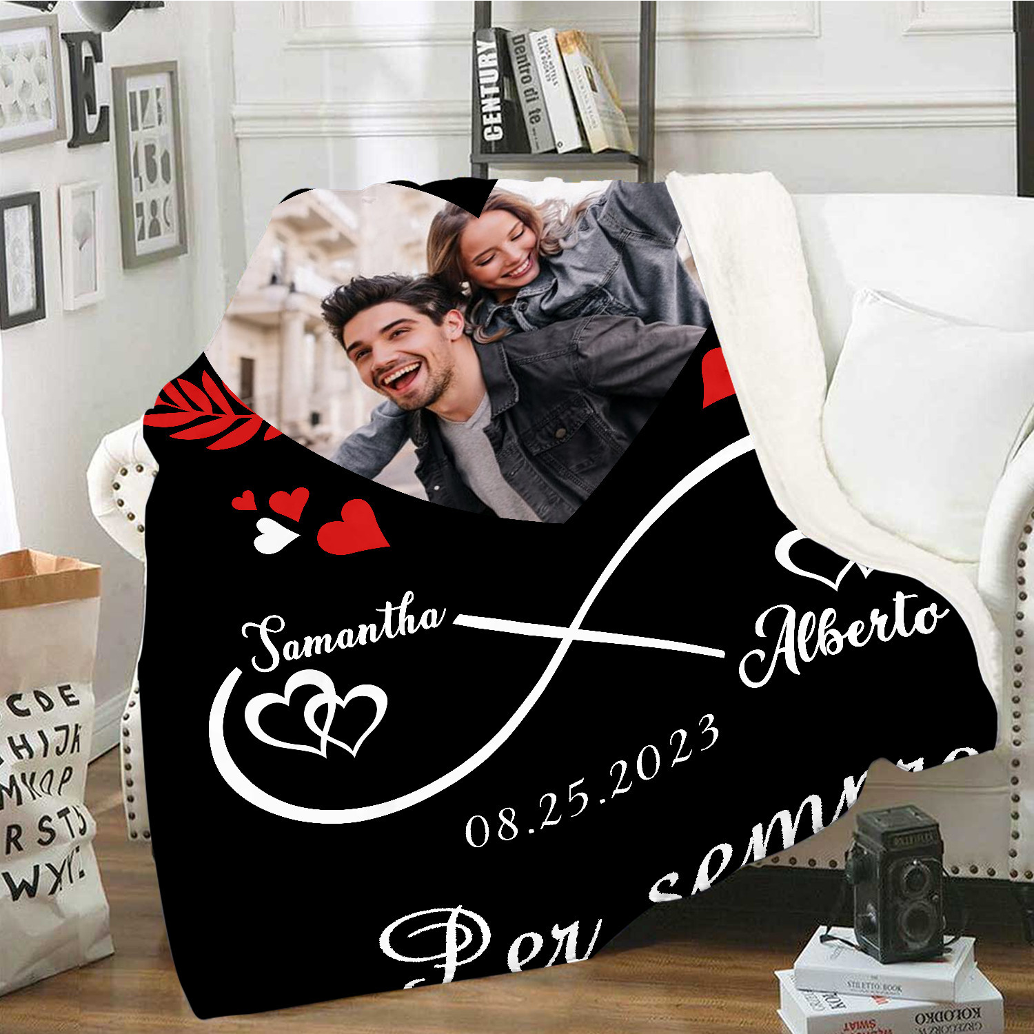 Coperta di Coppia Personalizzata con 1 Foto, 2 Nomi e 1 Data | Regali di San Valentino | Jessemade