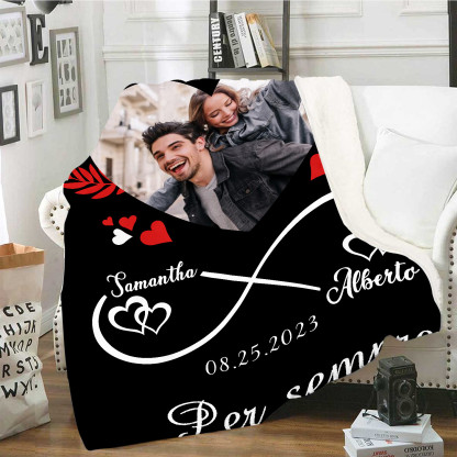 Coperta di Coppia Personalizzata con 1 Foto, 2 Nomi e 1 Data | Regali di San Valentino | Jessemade