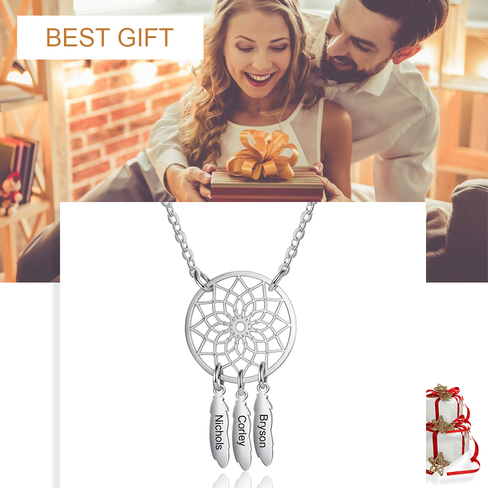 Genealogia Dreamcatcher collana con 3 nomi personalizzati
