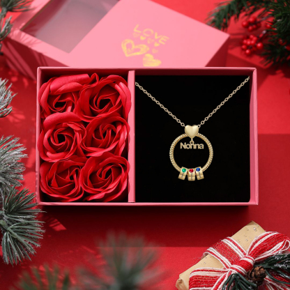 Collana con ciondolo nonna 3 nomi incisioni e pietre di nascita personalizzate