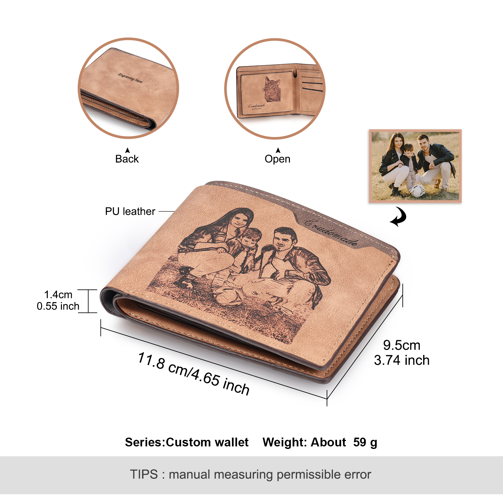 Portafoglio 2 Foto personalizzato con testo Carta da portafoglio classico da uomo