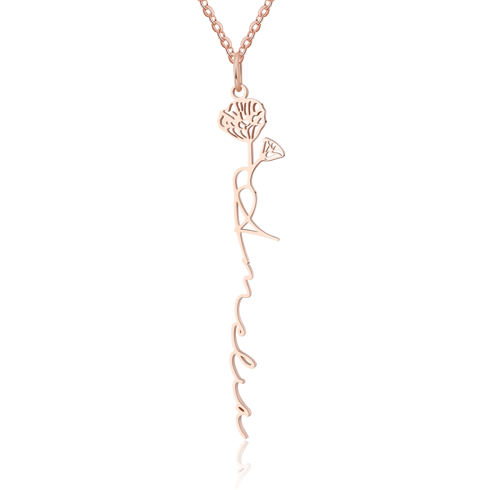Collana con nome personalizzato 12 fiori di nascita A