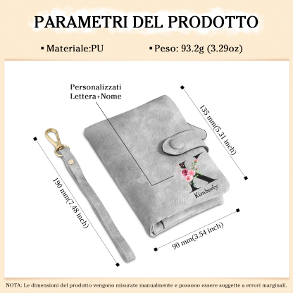 Portafoglio mano nella mano in PU pelle con 6 nomi & 1 testo & 1 lettera personalizzati per mamma