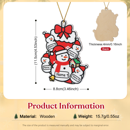 Decorazione per albero di Natale con famiglia di pupazzi di neve personalizzata con nome