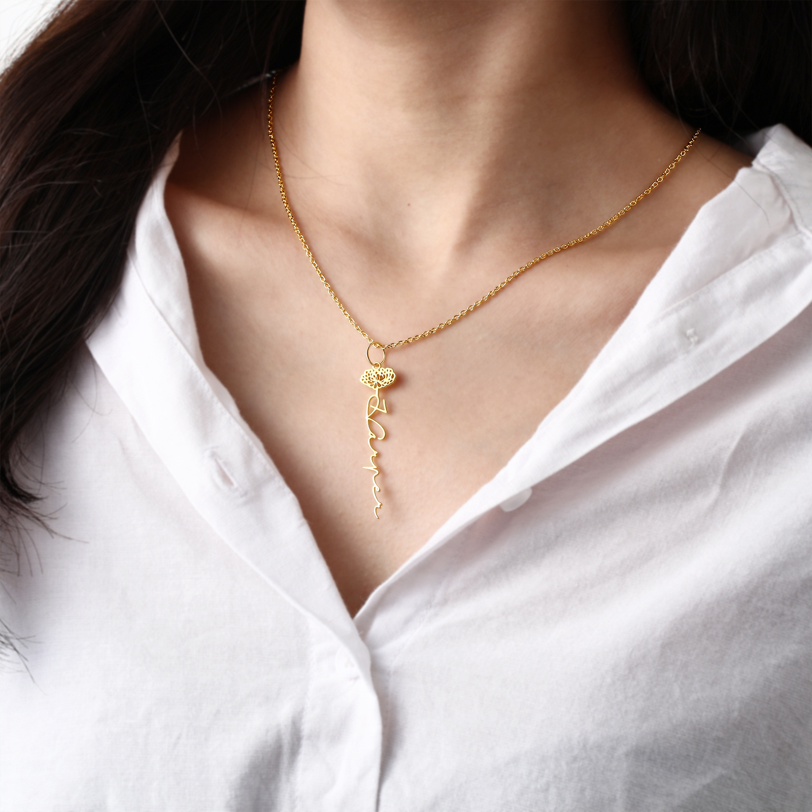 Collana con nome personalizzato 12 fiori di nascita A