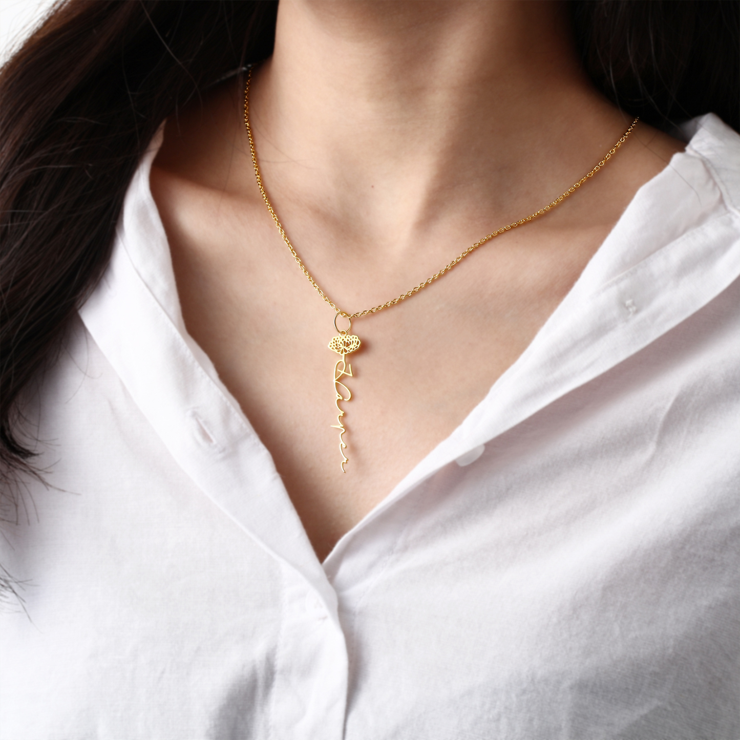 Collana con nome personalizzato 12 fiori di nascita A