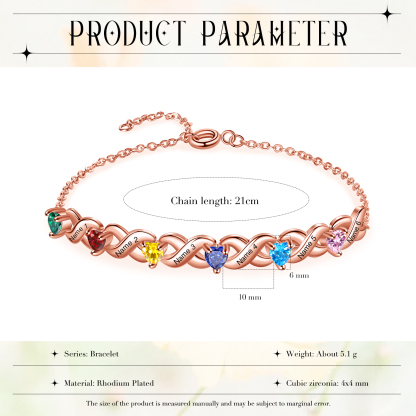 Festa della Mamma Braccialetto personalizzato con 6 nomi e 6 cuore pietre di nascita regalo per donna