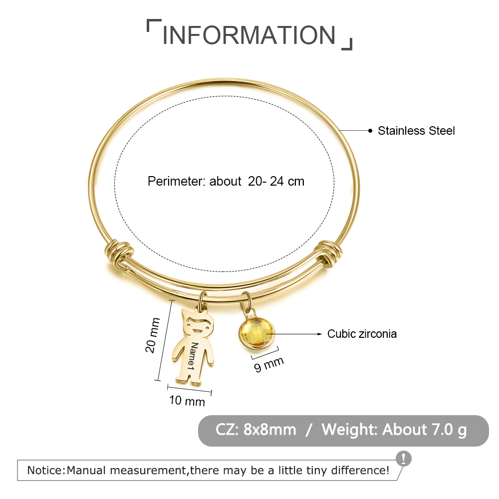 Bracciale regolabile Jessemade con 1 ciondolo per bambino e 1 pietra di nascita
