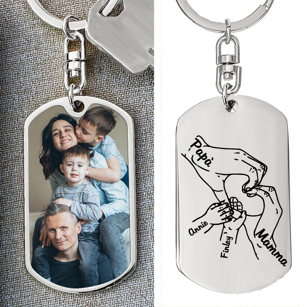 Portachiavi Personalizzato in Acciaio Inossidabile – Incisione 1 Foto & 4 Nomi – Regalo Speciale per Mamma e Papà | Jessemade