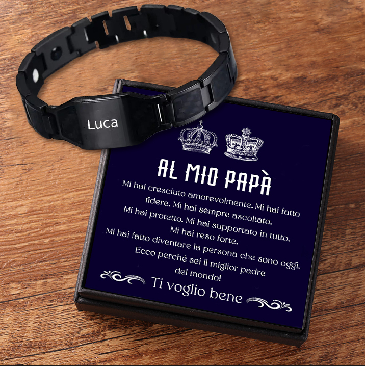 Braccialetto da uomo magnetico in acciaio titanio 1 nome personalizzato per papà marito nonno 