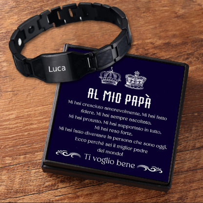 Braccialetto da uomo magnetico in acciaio titanio 1 nome personalizzato per papà marito nonno 