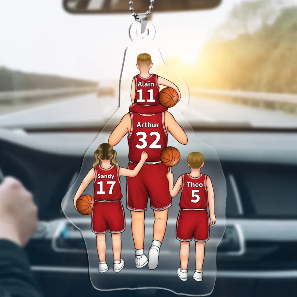 Portachiavi/Pendente acrilico da pallacanestro con immagine e nomi personalizzati