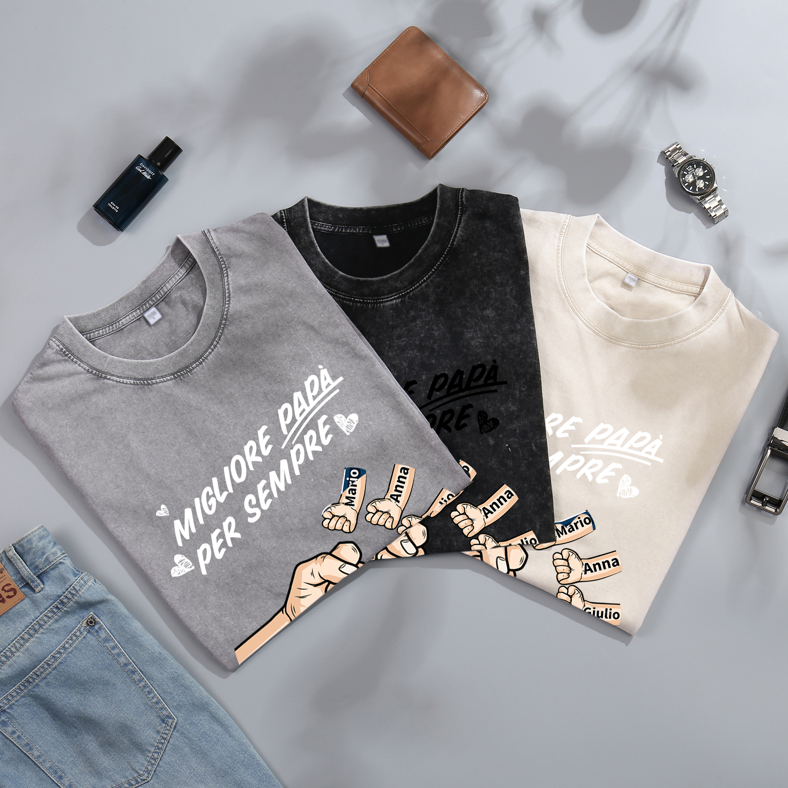 Maglietta in cotone girocollo pugno a pugno con nome personalizzato regalo per papà
