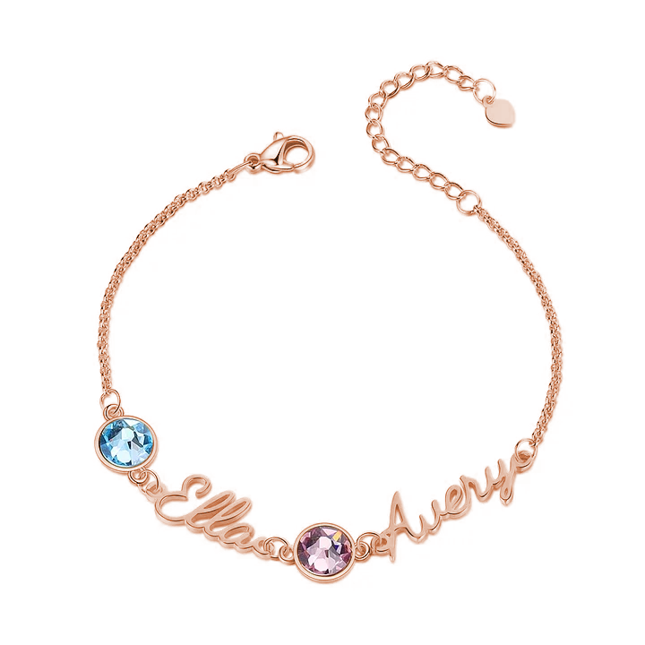 Braccialetto anello con 2 nomi e 2 pietre di nascita personalizzabili regalo per donna