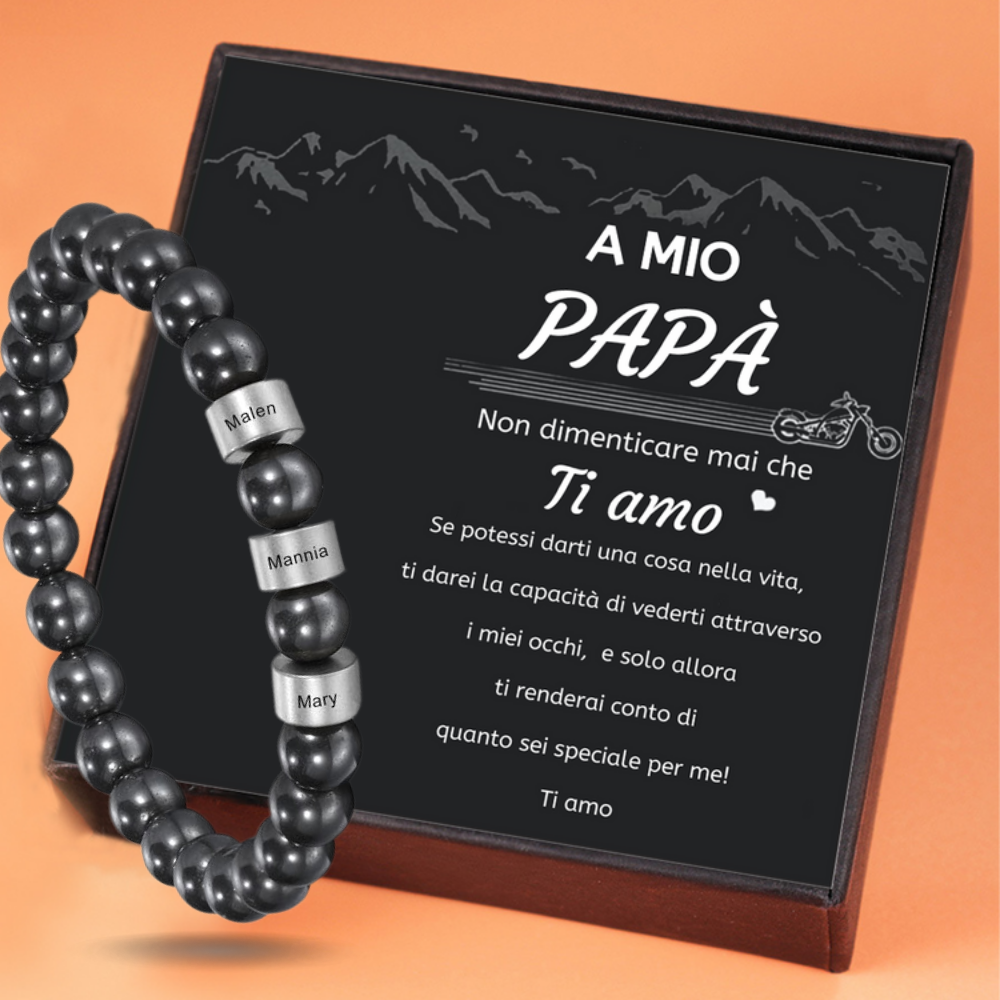 A MIO PAPÀ - Bracciale 3 Personalizzato Primo Nome perline di ematite nera Bracciale da uomo