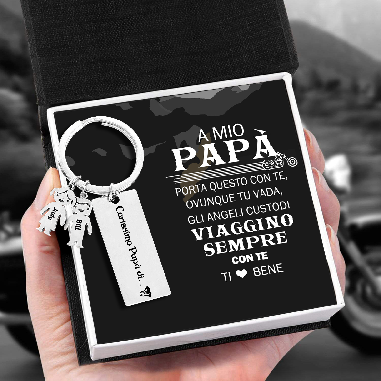 Portachiavi Personalizzato per Uomo - Incisione di 2 Nomi e Sagoma Bambino/Bambina - Idea Regalo per Papà, Nonni, Mariti  | Jessemade