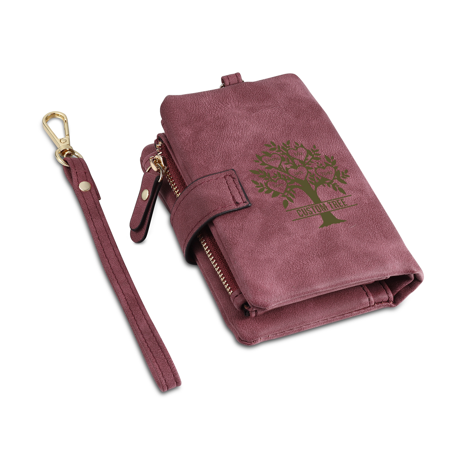 Portafoglio Albero della vita in PU pelle con 5 nomi & 1 testo & 1 lettera personalizzati per donna