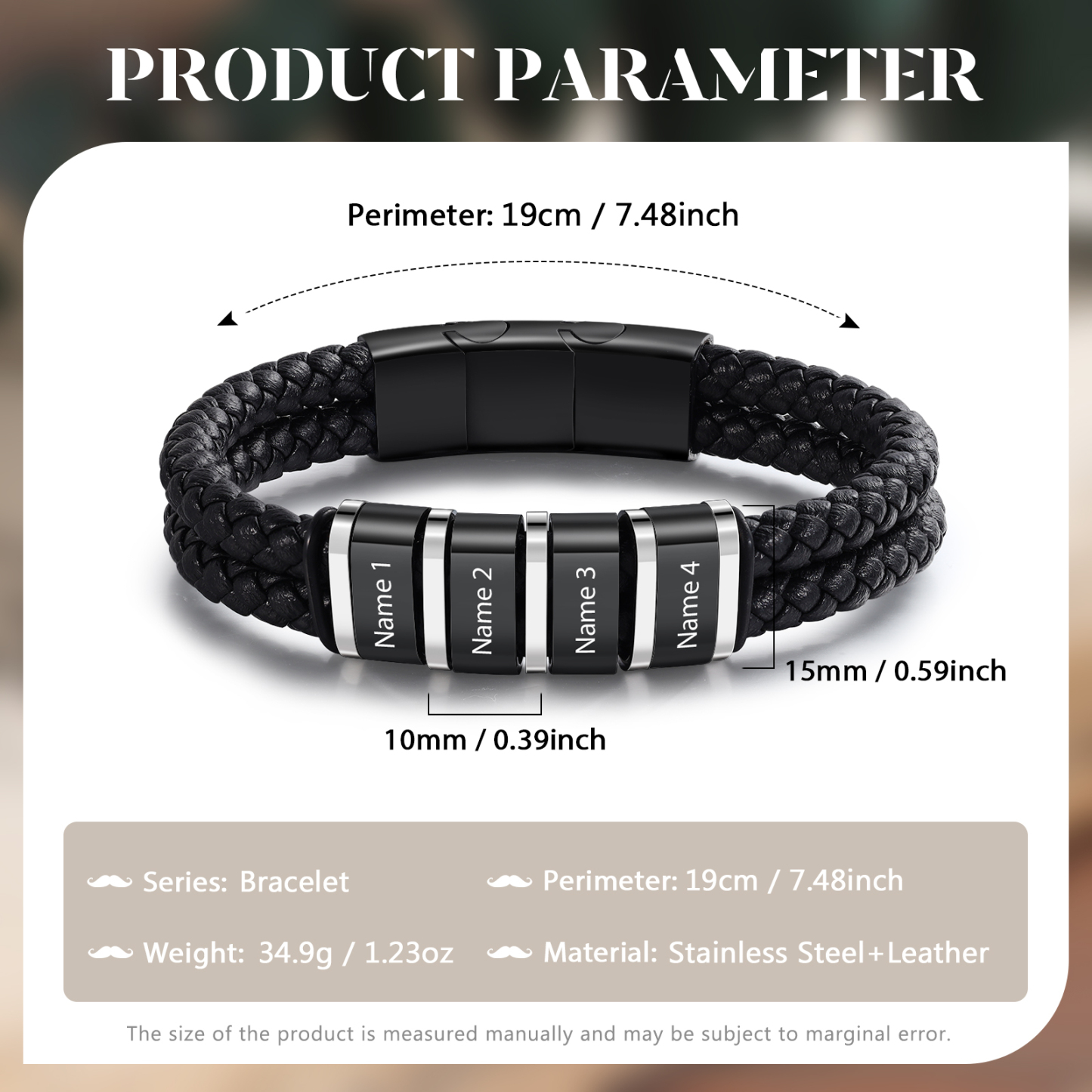 Bracciale Uomo Personalizzato in Pelle – Incisione 4 Nomi – Regalo Elegante per Papà e Lui | Jessemade