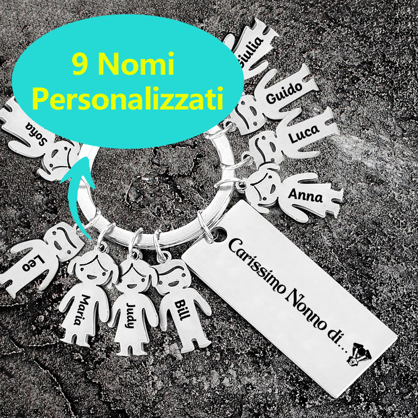 Portachiavi con ciondolo bambino 9 nomi personalizzati regalo per nonno festa dei nonni