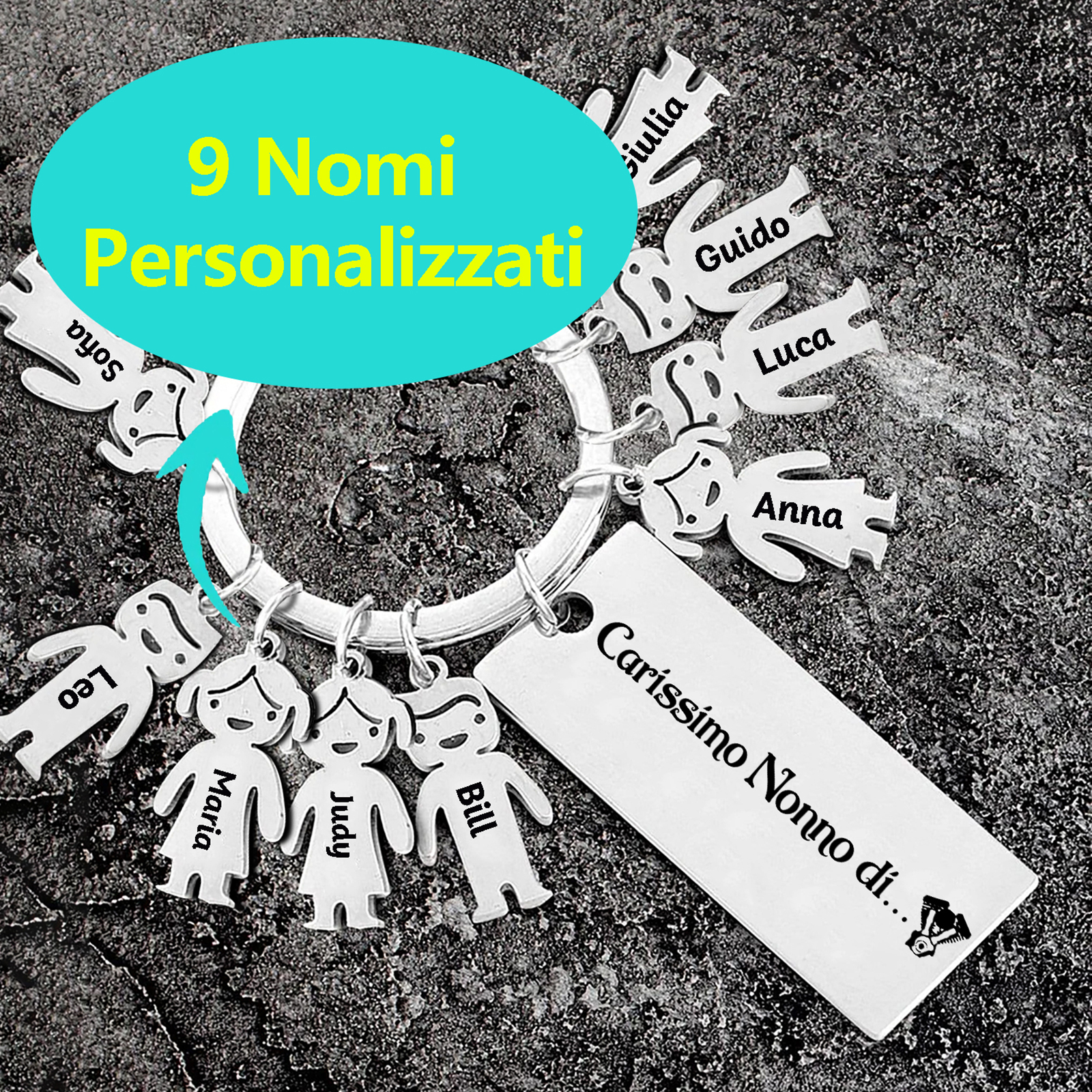 Portachiavi con ciondolo bambino 9 nomi personalizzati regalo per nonno festa dei nonni