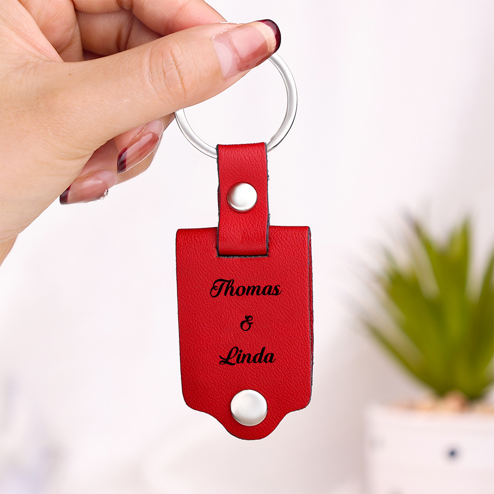 Portachiavi Pelle 1 foto e 1 data e 2 nomi personalizzabili regalo per Papà