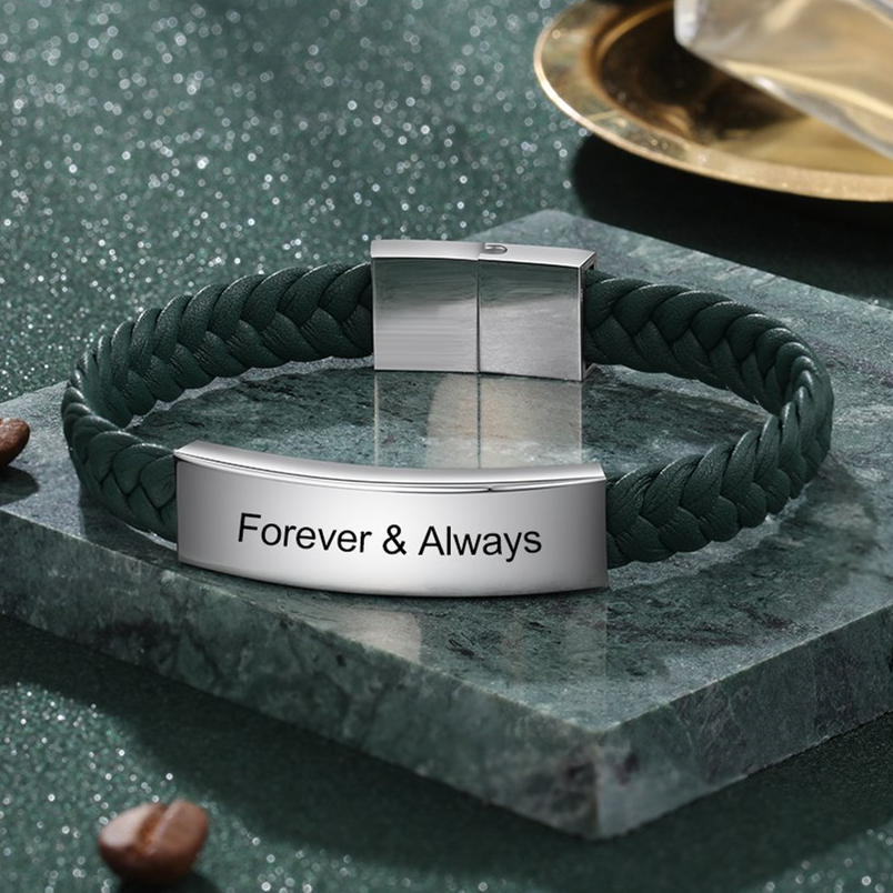 Bracciale in pelle intrecciata Bracciale con testo personalizzato per gli uomini