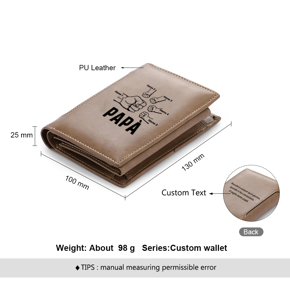 Portafoglio pugno a pugno Pelle PU regalo per padre personalizzati 5 nomi