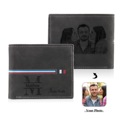 Jessemade IT Portafoglio in PU pelle da uomo 1 nome 1 lettera e 1 foto personalizzabili regalo per uomo