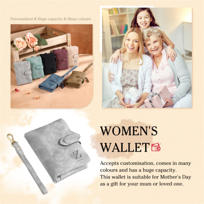 Portafoglio in PU pelle albero di vita con 4 letetre & 1 testo & 1 nome personalizzati per mamma/nonna