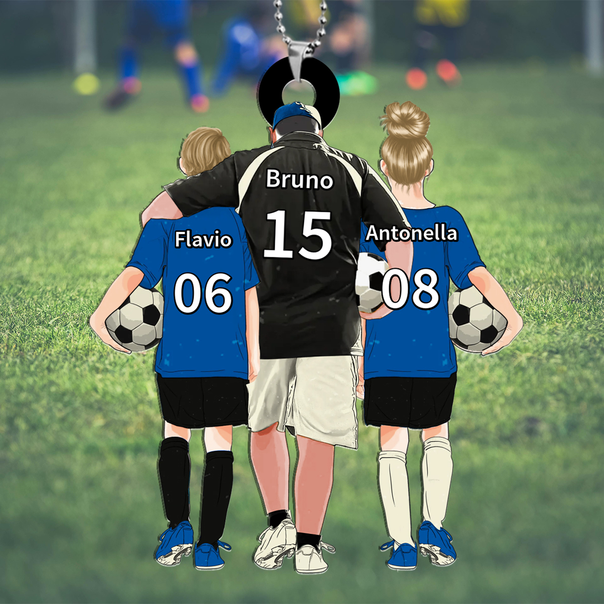 Ornamento da calcio personalizzato per papà allenatore con i nomi dei bambini