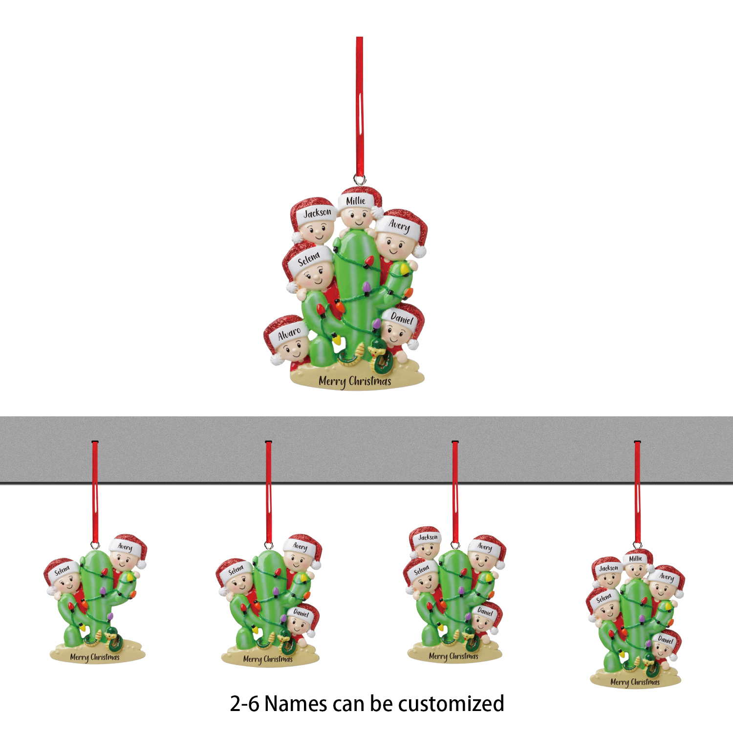 Bianco Natale mille candele... Ornamenti cactus ciondolo per albero di Natale 4 nomi personalizzati