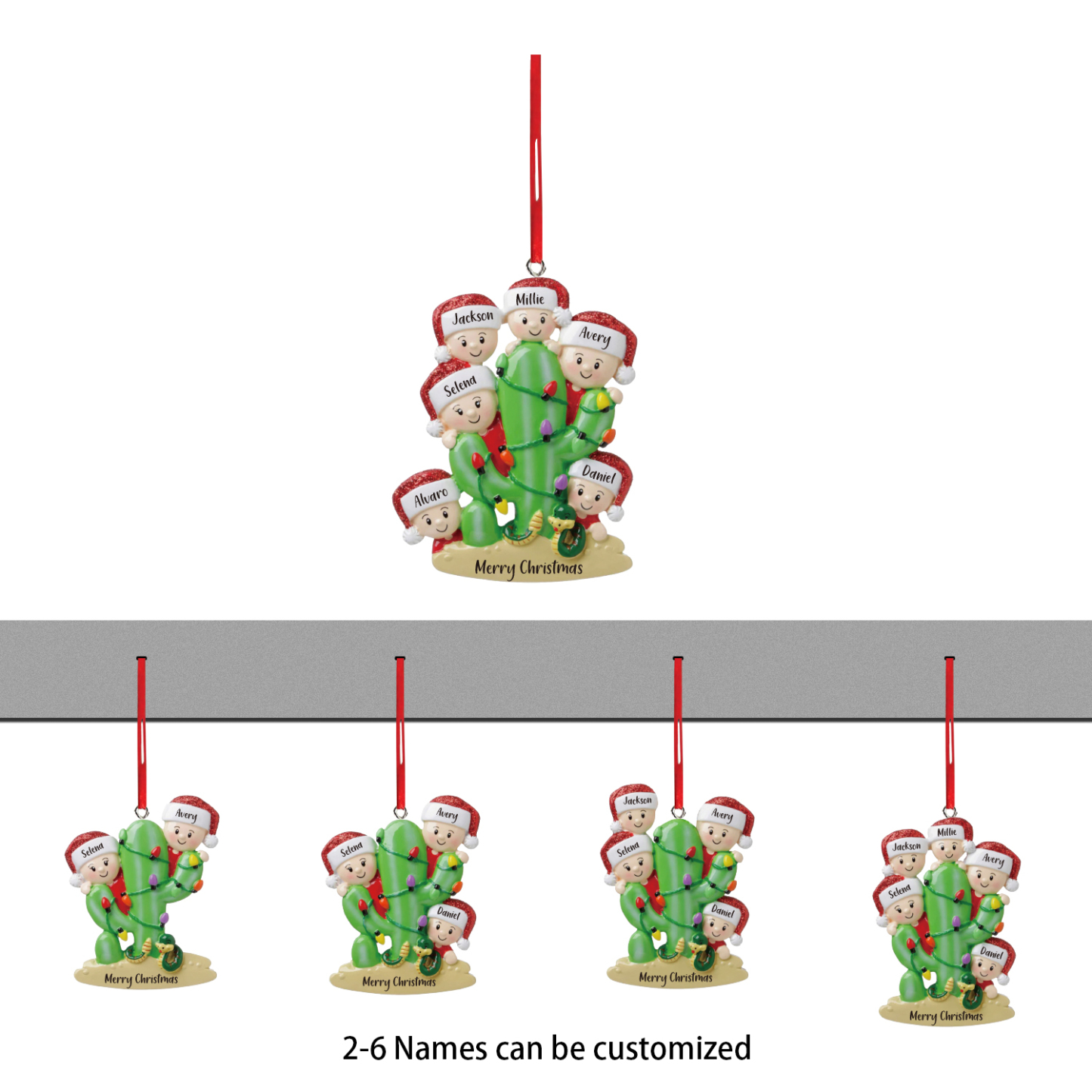 Bianco Natale mille candele... Ornamenti cactus ciondolo per albero di Natale 2 nomi personalizzati