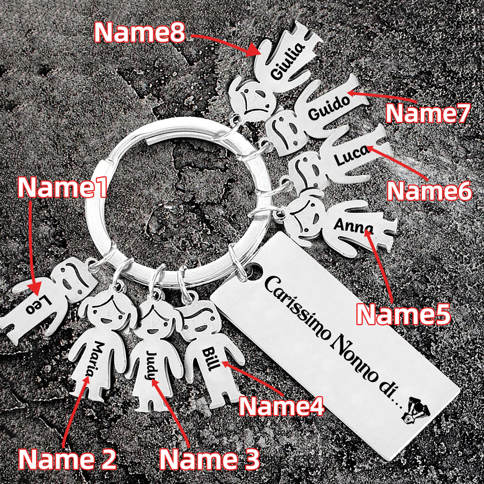 Portachiavi con ciondolo bambino 8 nomi personalizzati regalo per nonno festa dei nonni
