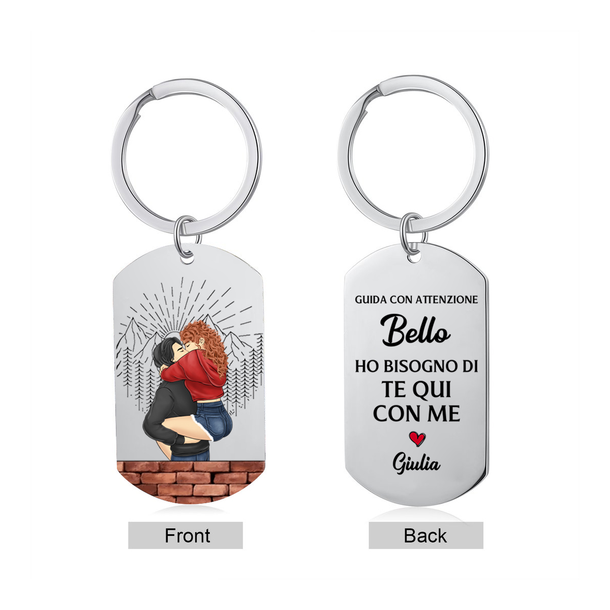 Guida con attenzione,ho bisogno di te-Portachiavi bacio e abbraccio con immagine personalizzati regalo per coppia💖